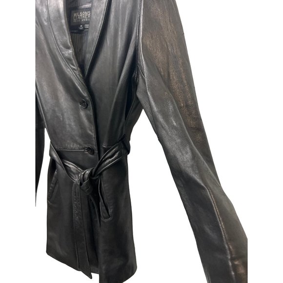 Wilson’s Leather Pelle Studio Genuine Leather Coat Parka Belted Jacket - Picture 3 of 12